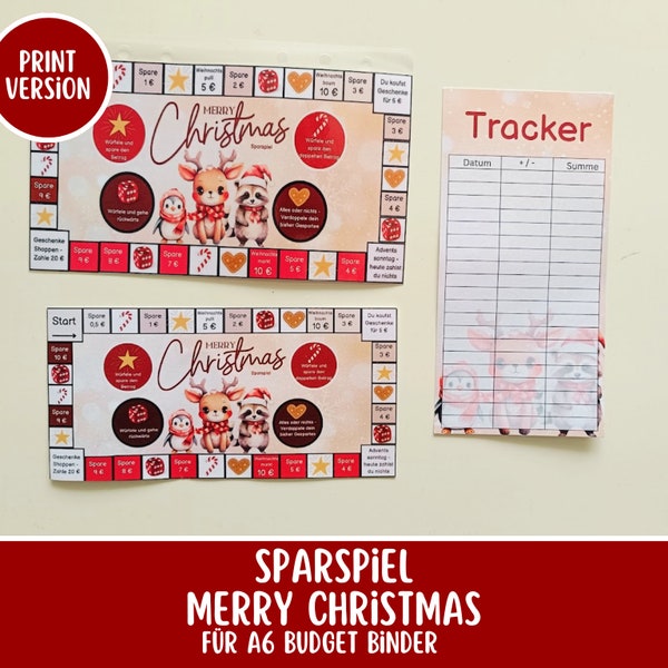 Sparchallenge Sparspiel Set PRINTVERSION A6 Budget Binder Umschläge im Sparbinder - deutsche Version - Weihnachten Umschlagmethode Druck