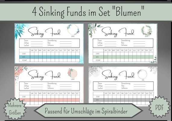 Download Sinking Funds Set - Sinking Fund Tracker - Rosa grün blau grau - Umschlagtracker - passend für die A6 Umschläge