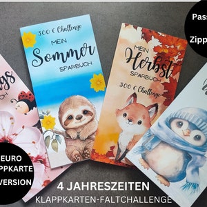1 Jahres Challenge Klappkarten Tier  ~Rubbelchallenge ~ 12 Monats Challenge ~ Jahreszeiten ~Umschläge Sparbinder - Budgetbinder 2025