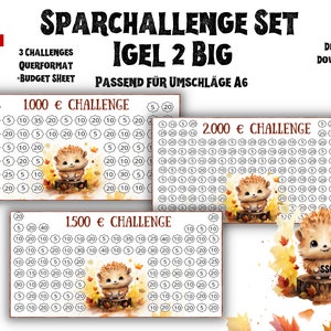 Sparchallenge Set Igel 2 deutsch im Spar Challenge Set passend für A6 Budgetbinder Digitaler Download Umschlagmethode 2000 1000 EURO