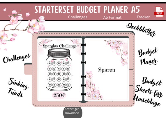 Budget Planer deutsch Starter Set XXL STARTER SET - A5 Cash Binders - Digitaler Download - Challenges, Sinking Fund, Budget Tracker