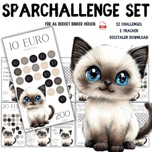 Baby Cat Savings Challenge Set | 12 Challenges + 1 Tracker | A6 Covers | Digital Download PDF | Envelope Method | Cute Savings Game
