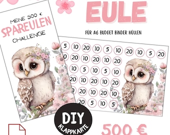 Spare owls folding cards | 500 savings goal | A6 PDF | Budget binders