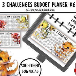 Sparchallenges Set "Big Dragon" German in a set suitable for A6 budget binders - digital download - envelope method - 2000, 1000, 1500