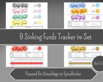 9 Sinking Funds Trackers to fit A6 Cash Binders - Digital Download.