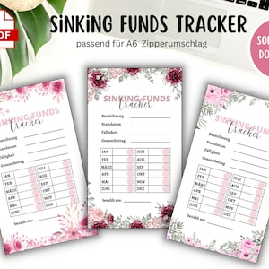 3 Sinking Funds Tracker in a Set Bundle - Sinking Fund Tracker - Pink Flower - Envelope Tracker - suitable for the A6 envelopes - Budget Binder