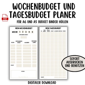 Tagesbudget + Tracker Sofort-Download | Wochenbudget + Budget Sheet  | PDF-Download zum Ausdrucken | Budget Planer Deutsch A5 & A6