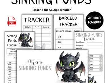 Set de Fondo de Amortización Dragón + Registro de Efectivo y Portada | Set de Ahorros A6 de 5 Piezas | Descarga Digital en PDF | Carpeta de Presupuesto