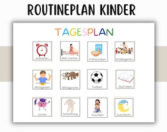 Daily plan for children, routine planner, daily schedule, routine for children, weekly planner, routine cards in German, Montessori cards, daily plan for children pdf