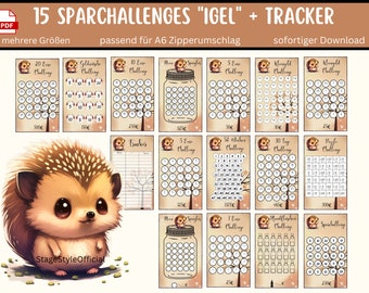 Sparchallenge Set "Hedgehog" PDF suitable for A6 envelopes in Sparbinder - German version - Digital download cute envelope method