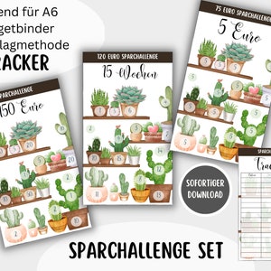 Sparchallenge Aquarell Blume inkl Tracker Challenge Budget Set PDF A6 Umschläge Sparbinder Kaktus Digitaler Download Blumen Umschlagmethode