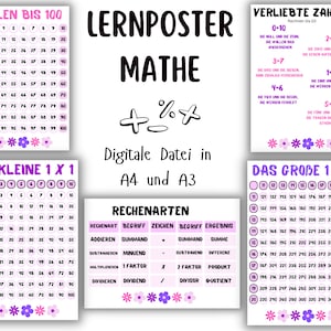 Póster de matemáticas - El pequeño 1 x 1 - Tablas de multiplicar - Póster de aprendizaje para niños - Contar hasta 100 - Aprender a contar - Póster de ayuda al aprendizaje de aritmética en primaria