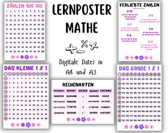 Math Poster - The Small 1 x 1 - Multiplication Tables - Learning Poster Children - Count to 100 - Learn Arithmetic - Learning Aid Poster Primary School Arithmetic