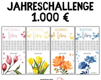 Seasonal Savings Challenge: 4 Challenges, 1000 EURO PDF Download A6 with Tracker, Budget Binder, Envelope Method