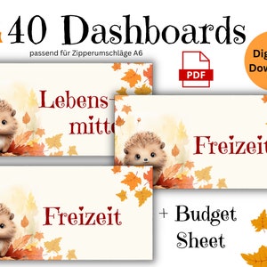 40 Dashboards (Deckblätter) Igel Herbst rosa für A6 Umschläge Umschlagmethode im Budget Binder | Digitaler PDF Download süß