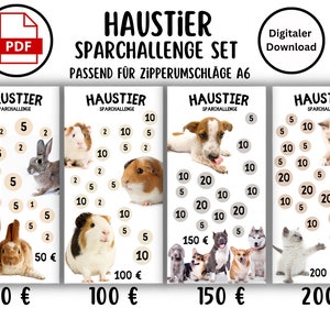 Sparchallenge Set Haustier Notfall inkl Tracker Set PDF A6 Umschläge Sparbinder - Hund Katze Hase Digitaler Download Umschlagmethode Tier