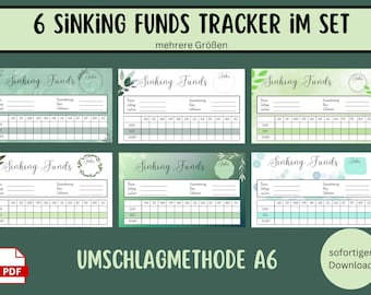 Download 6 Sinking Funds Set - Sinking Fund Tracker - green eucalyptus - envelope tracker - suitable for the A6 envelopes -