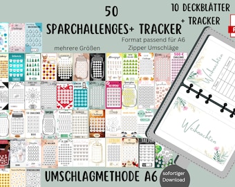 50 Savings Challenges Tracker suitable for envelope method Budgetbinder, Savings Binder, Budget - German Version - Digital Download PDF Savings Jar