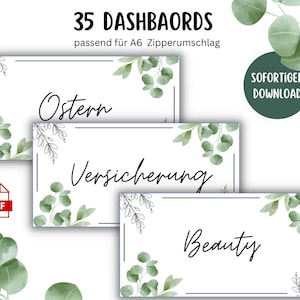 36 dashboards (cover sheets) suitable for A6 budget binder zipper envelopes eucalyptus cover sheet savings binder - digital download