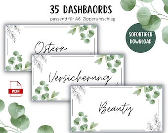 36 dashboards (cover sheets) suitable for A6 budget binder zipper envelopes eucalyptus cover sheet savings binder - digital download