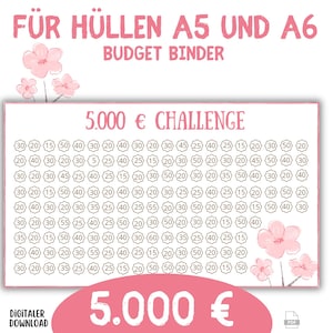 Sparchallenge 5.000 EUR | Digitaler Download PDF | Für A6 & A5 Umschläge | Sparspiel Budget Binder | Sparziel Challenge | Umschlagmethode