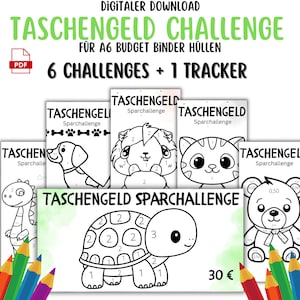Juego de colorear de desafío de ahorro de dinero de bolsillo para niños adecuado para sobres niños niñas A6 carpeta de presupuesto carpeta de ahorros descarga digital PDF para colorear