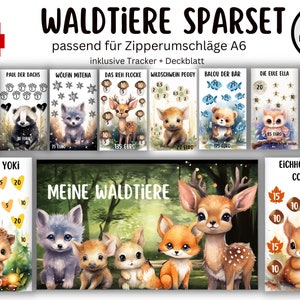 Puede incluir: Un conjunto de tablas de ahorro de animales del bosque imprimibles para niños. Cada tabla presenta un animal diferente, incluyendo un zorro, un tejón, un lobo, un ciervo, un jabalí, un oso, un búho y un conejo. Las tablas están diseñadas para ayudar a los niños a aprender sobre el ahorro de dinero y a hacer un seguimiento de su progreso. Las tablas están disponibles en formato PDF e incluyen un rastreador y una hoja de portada.