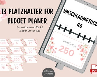 Placeholder 5 10 20 50 100 200 500 1000 Budget Planner Set Envelope Method Fits A6 Holder Saving Savings Binder