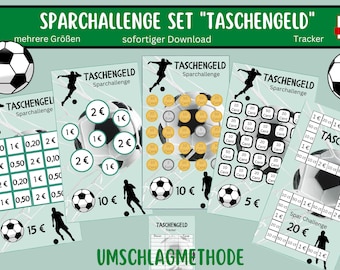 Pocket money savings challenge set children suitable for envelopes A6 cash binders - German version - digital download - PDF download