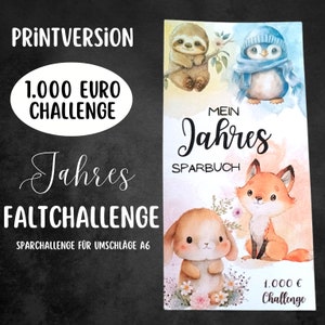 1 Jahres Challenge Klappkarten Tier Rubbelchallenge 12 Monats Challenge Jahreszeiten Umschläge Sparbinder Budgetbinder Cash Stuffing 2024