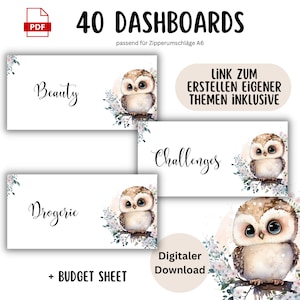 40 Dashboards Eule Deckblätter blau A6 Umschläge Umschlagmethode Budget Binder Digitaler PDF Download Sparchallenge 2025 Budgetplaner