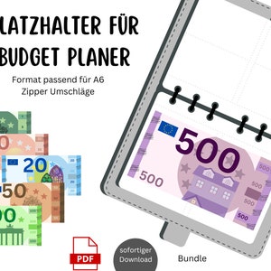 Placeholders 5 10 20 50 100 500 or play money budget planner set, envelope method, suitable for A6, Euro banknotes