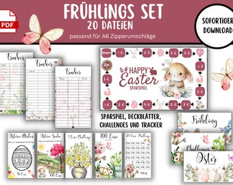 Spring Savings Challenge Set – Savings Games, Trackers & Cover Sheets for your Budget Binder | A6 PDF to Print | Spring Savings Templates