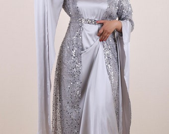 Full Crystal embroidery elegant silver Grey includes Belt