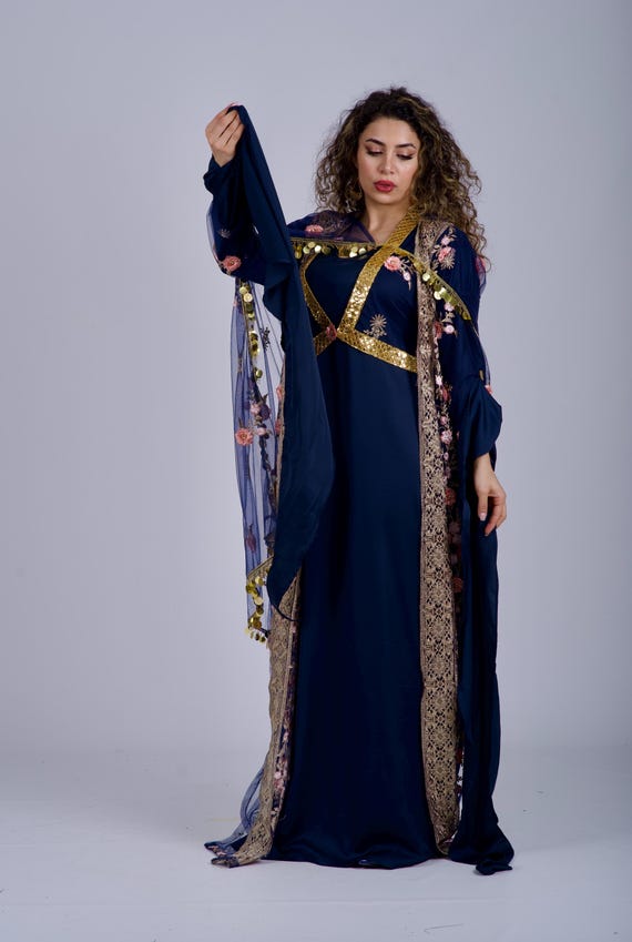 Handmade Navy Blue Kurdish Dress: Golden Embroidery, Traditional Outfit -  Etsy