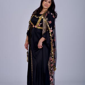Xezal Collection – 5-Piece Traditional Kurdish Dress Set for Women- black with Golden Embroidery 3D