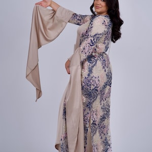 Embroidered Kurdish Dress: 3-Piece Beige Khaki Wedding Outfit