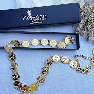 Kurdish Gold Plated Coin Belt: Shahmaran & Kurdistan Logo