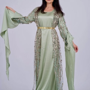 Green Mint Green  Kurdish Dress – Handmade Traditional Outfit for Newroz, Weddings & Festivals