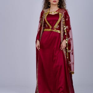 Xezal Collection – 4-Piece Traditional Kurdish Dress Set for Women- Burgundy Red Wine