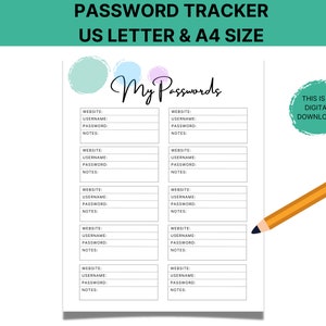 Password List Printable, Password Tracker Template, Password Log, Password Keeper, Website Password Tracker, Password Organizer, Book