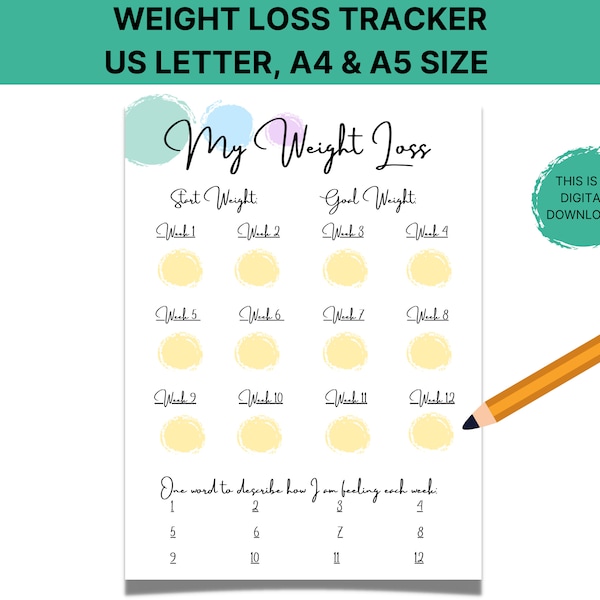 Weight Loss Progress Tracker Printable, Weight Loss Goal Tracker Journal, Weekly Weigh In, Pounds Lost Chart, Healthy Eating, Health Planner