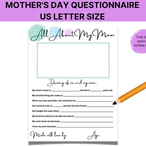 Questionário "Tudo sobre minha mãe" para crianças, atividade de presente para o Dia das Mães em sala de aula, ideia de presente significativa, caixa de memórias, ideias de última hora para a sala de aula