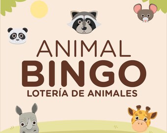 Animal Bingo - Printable Bilingual Digital Lottery - 24 Animal Cards + 24 Playing Cards - Educational Printable Game