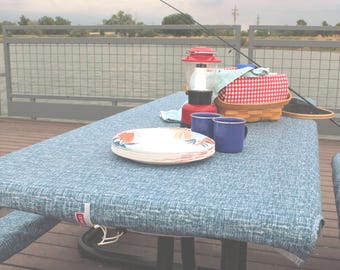Blue Securable Picnic Tablecloth & Bench Covers Set with Storage Bag