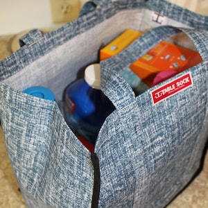 Shopper Bag 12 X 12 X 8 Folds Flat With Sturdy Plastic Insert in Blue, Gray, or Green Longwearing Fabric