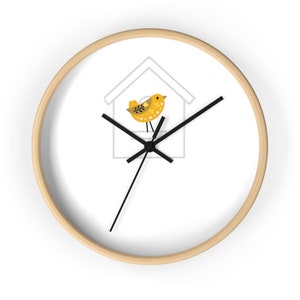 Simple Wall Clock - Bird House Clock, Yellow Bird Wall Clock, Clock with Numbers, Modern Wall Clock