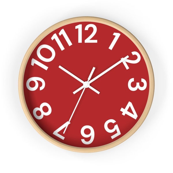 Horloge murale simple rouge, grands nombres d’horloge, horloge avec chiffres, horloge murale moderne