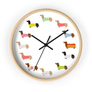 Dachshund Wall Clock,  Dog Illustration Wall Clock, Weiner Dog Wall Clock, Sausage Dog Wall Clock