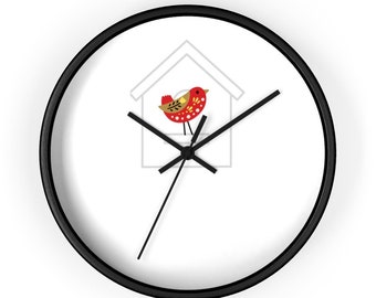 Simple Wall Clock - Bird House Clock, Red Bird Wall Clock, Clock with Numbers, Modern Wall Clock